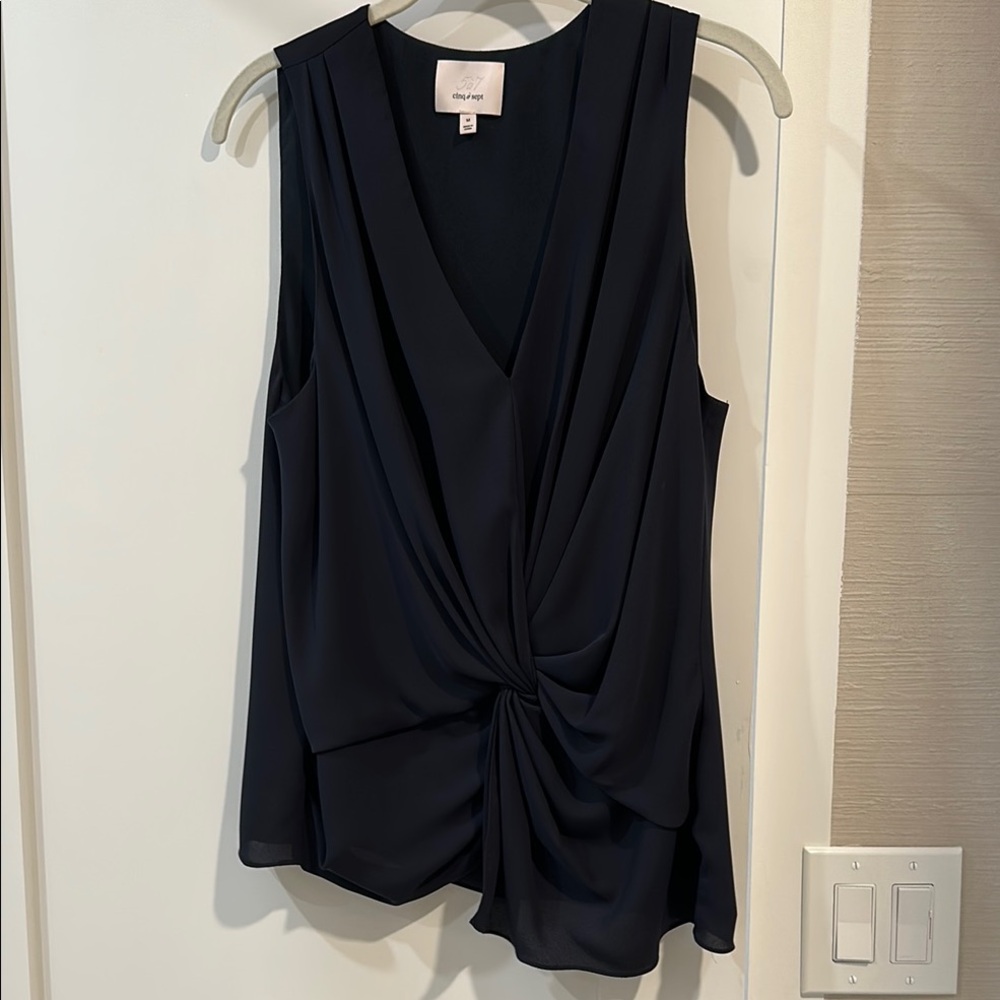 Cinq a Sept Black Sleeveless Asymmetrical Tie Front Blouse